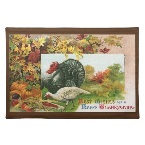 Vintage Thanksgiving Wild Turkeys Autumn Colors Cloth Placemat