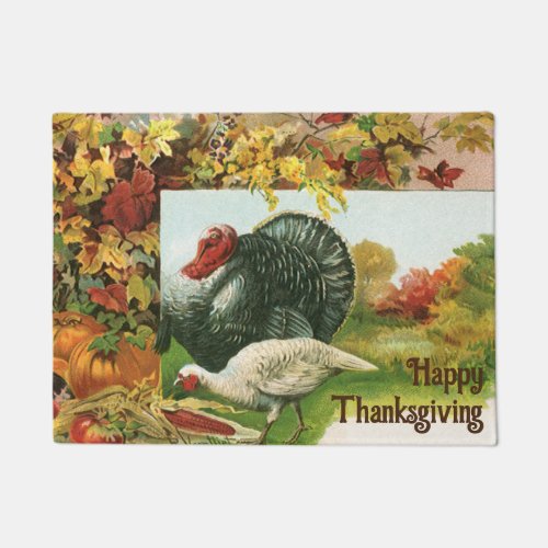 Vintage Thanksgiving Wild Turkeys Autumn Colors Doormat