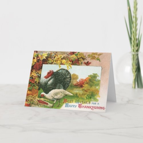 Vintage Thanksgiving Wild Turkeys Autumn Colors Holiday Card