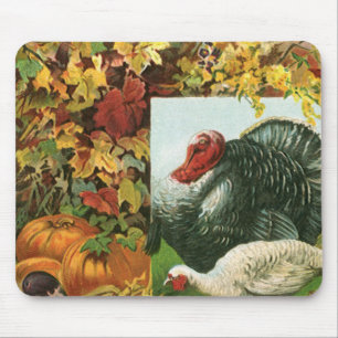 Vintage Thanksgiving, Wild Turkeys Autumn Colors Mouse Pad
