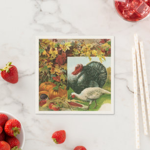 Vintage Thanksgiving, Wild Turkeys Autumn Colors Napkins