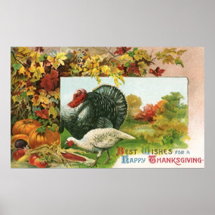 Vintage Thanksgiving, Wild Turkeys Autumn Colors Poster