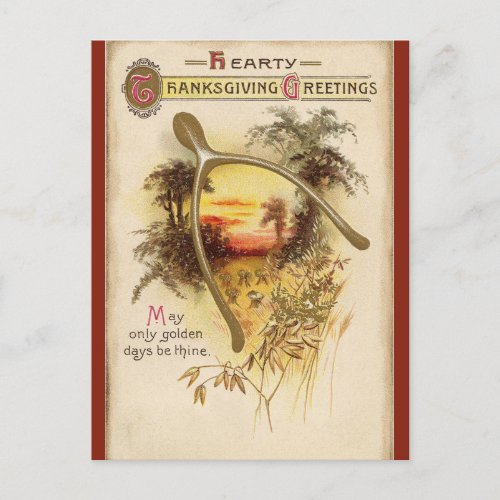 Vintage Thanksgiving Wishbone and Wheat Postcard