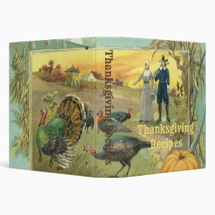 Vintage Thanksgiving with Turkeys and Pilgrims 3 Ring Binder