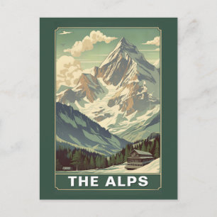 Vintage The Alps Travel Skiing Mountain Lodge Postcard