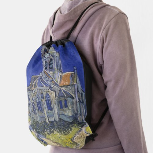 Vintage The church in Auvers_sur_Oise by Van Gogh Drawstring Bag