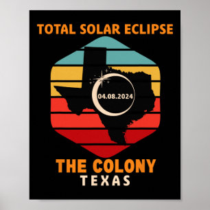 Vintage The Colony Texas Total Solar Eclipse 2024 Poster