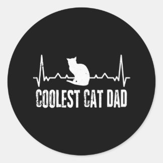Vintage The Coolest Cat Dad Heartbeat Lovers Classic Round Sticker