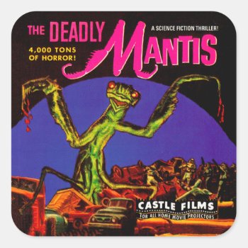 Vintage "the Deadly Mantis" Film Box Square Sticker by Vintage_Halloween at Zazzle