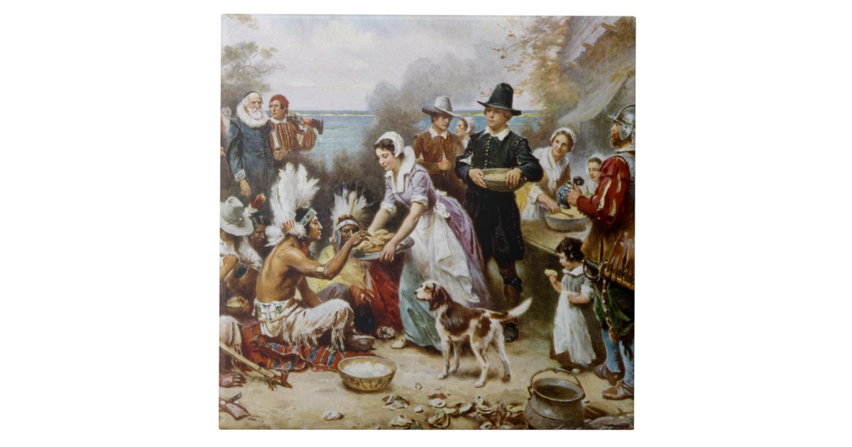 Vintage The First Thanksgiving 1621 Jean Ferris Ceramic Tile