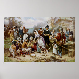 Vintage The First Thanksgiving 1621 Jean Ferris Poster