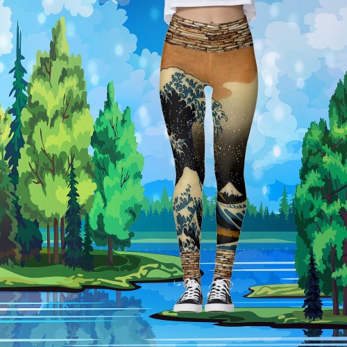 Vintage The Great Wave Japanese Artist Ocean Waves Leggings