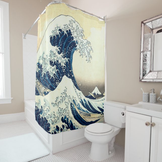 Vintage The Great Wave off Kanagawa Shower Curtain (In Situ)