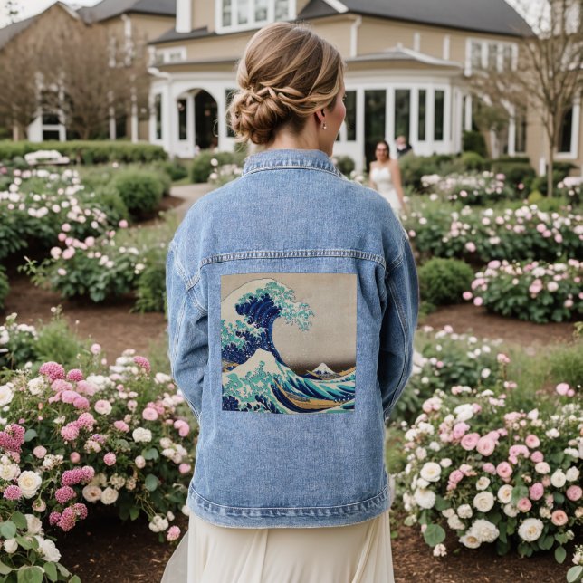 Vintage The Great Wave, Retro Japanese Denim Jacket (Wedding Back)