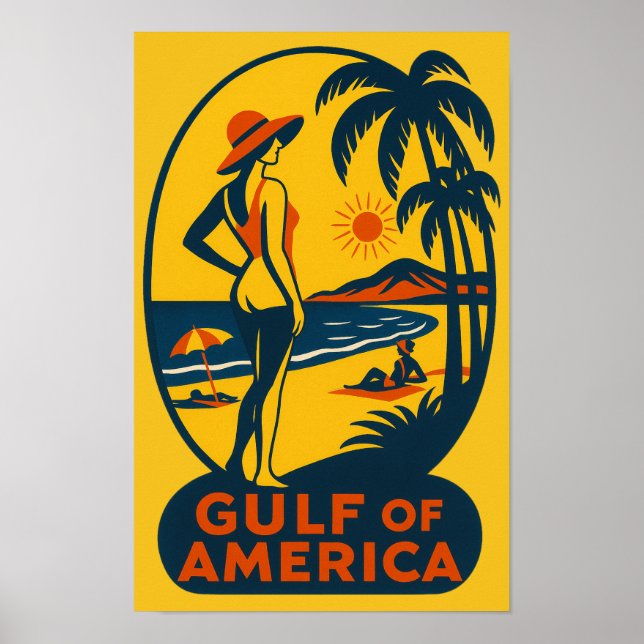 Vintage The Gulf of America Travel Beach           Poster (Front)