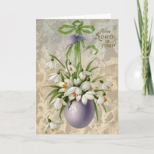Vintage The Lord Has Risen Easter Egg Cross Easter Holiday Card
