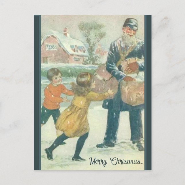 Vintage The Mailman Christmas Postcard (Front)