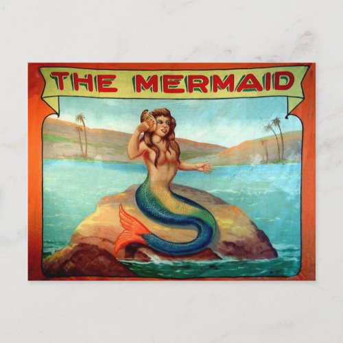 Vintage The Mermaid Circus Show Banner Postcard