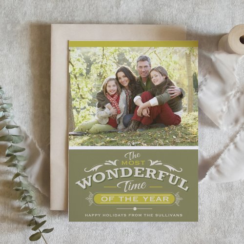 Vintage The Most Wonderful Time of the Year Photo Holiday Card