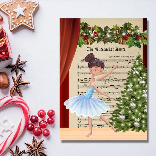 Vintage The Nutcracker Sheet Music Ballerina Dance Holiday Card
