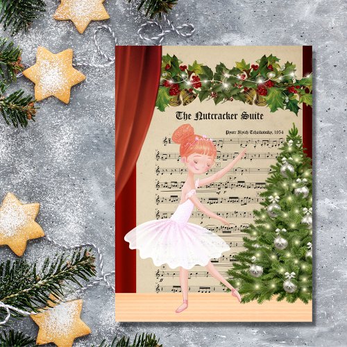 Vintage The Nutcracker Sheet Music Ballerina Dance Holiday Card