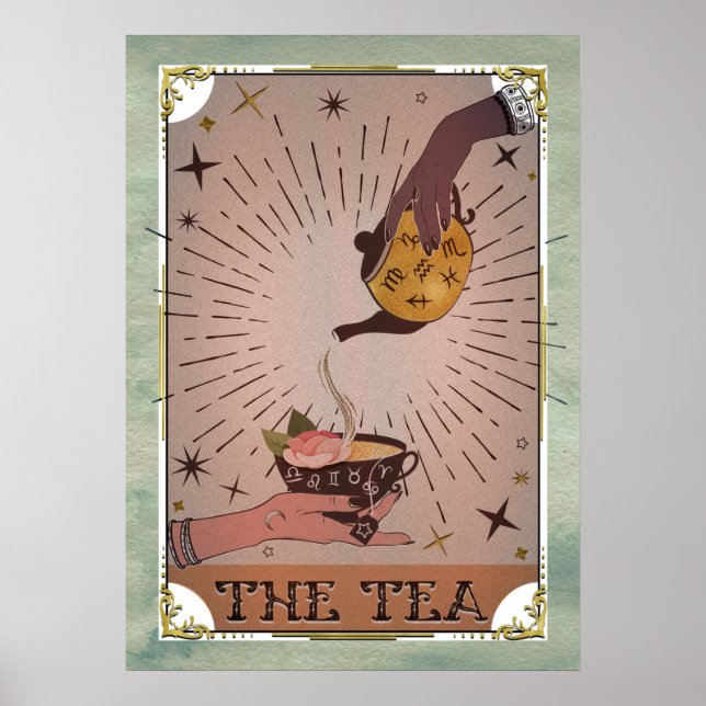 Vintage The Tea Tarot Witchy Kettle & Teacup Card Poster (Front)