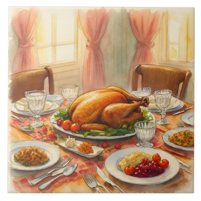 Vintage, The Thanksgiving Table,Ceramic Tile (Front)