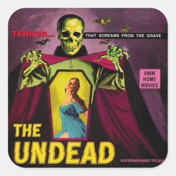 Vintage "the Undead" Film Box Square Sticker by Vintage_Halloween at Zazzle