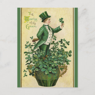Vintage The Wearing of the Green and Shamrocks Postcard