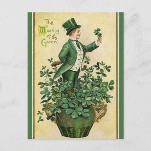 Vintage The Wearing of the Green and Shamrocks Postcard