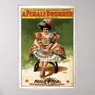 "Vintage theater art-'A Female Drummer" Poster