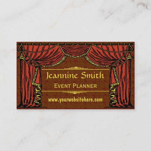 Vintage Theater Curtains Damask Business Card (Front)