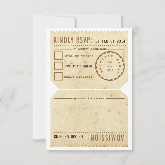 Vintage Theater Ticket RSVP Response Card (Front)