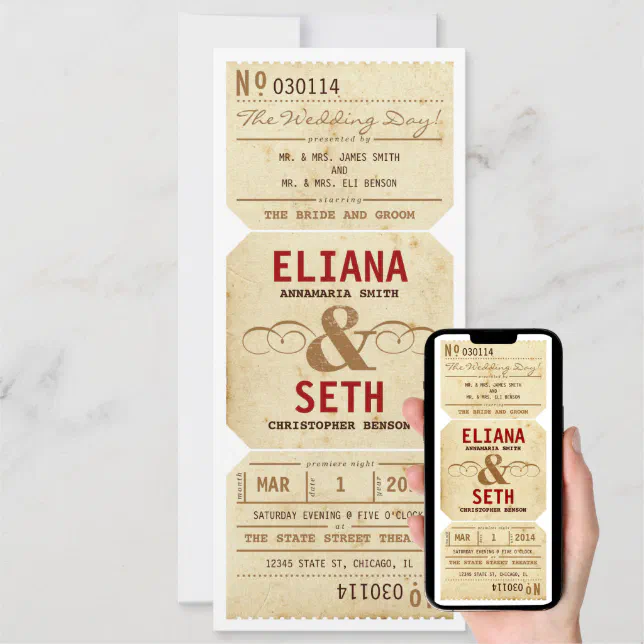 Vintage Theater Ticket Wedding Invitation Zazzle