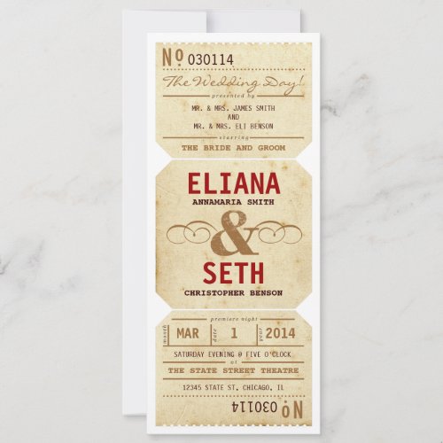 Vintage Theater Ticket Wedding Invitation