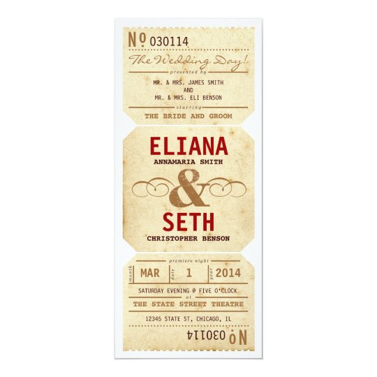 vintage theater ticket wedding invitation zazzle com