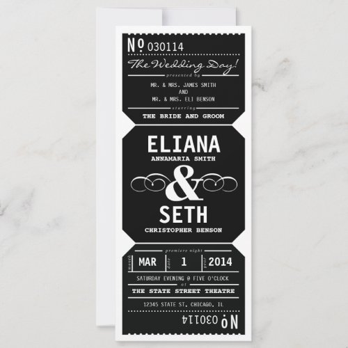 Vintage Theater Ticket Wedding Invitation in Black
