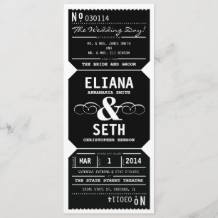 Vintage Theater Ticket Wedding Invitation in Black