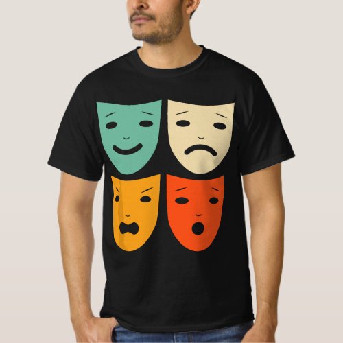 Vintage Theatre Masks Theater Actress Drama Actor  T_Shirt