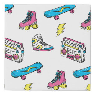 Vintage theme background with sneakers radio skate faux canvas print