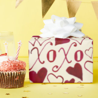 Vintage-Theme Valentine XXOO Red Ivory Calligraphy Wrapping Paper