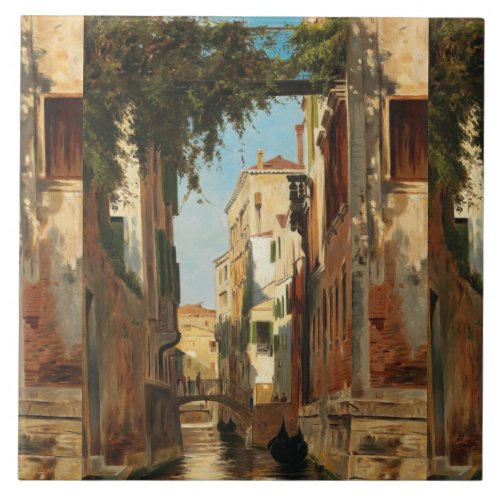 Vintage Theodor Groll Venice View of a Canal Ceramic Tile