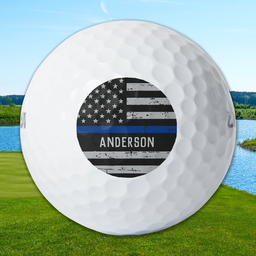 Vintage Thin Blue Line Flag Personalized Police Golf Balls