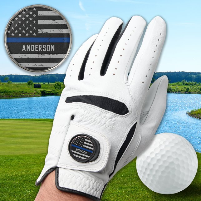 Vintage Thin Blue Line Flag Personalized Police Golf Glove (Creator Uploaded)