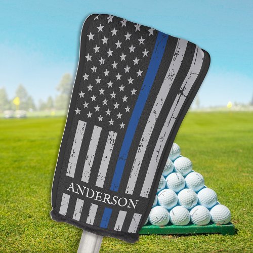 Vintage Thin Blue Line Flag Personalized Police Golf Head Cover