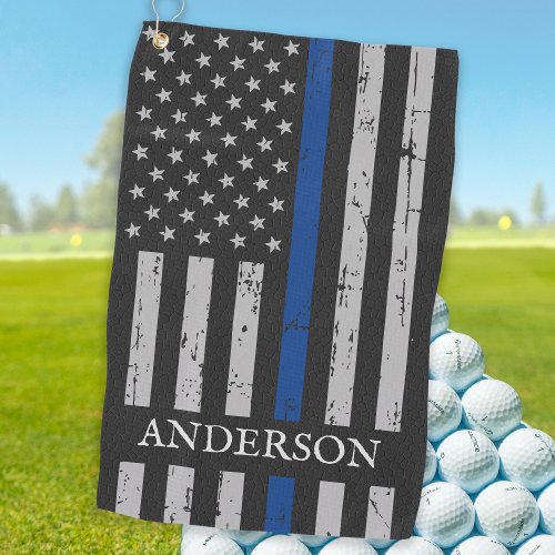 Vintage Thin Blue Line Flag Personalized Police Golf Towel