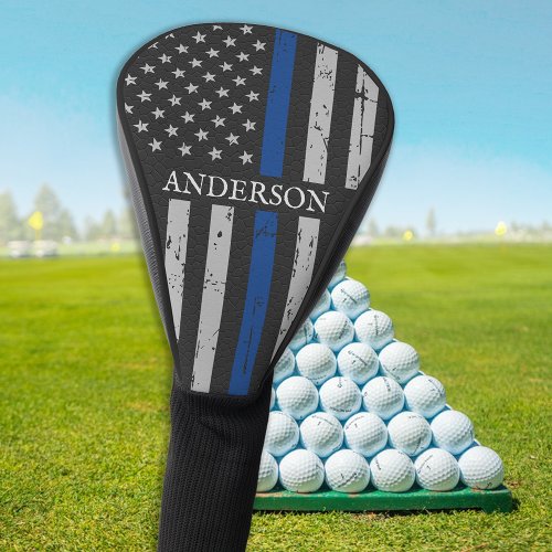 Vintage Thin Blue Line Personalized Police Golf Head Cover