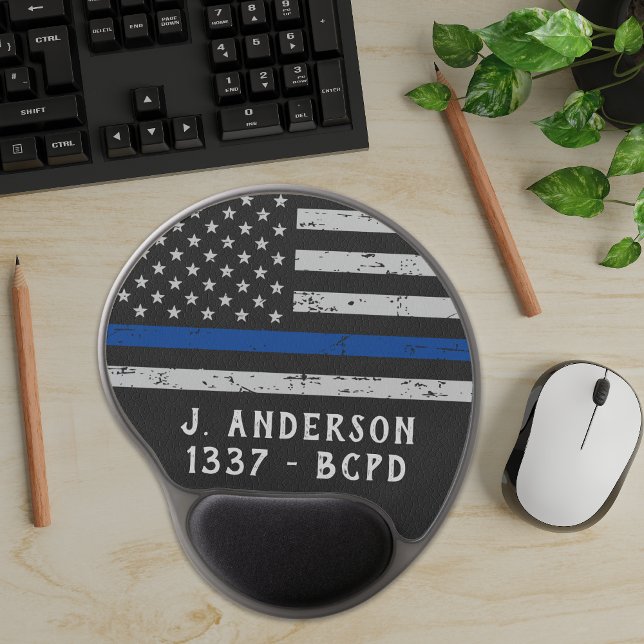 Vintage Thin Blue Line Personalized Police Officer Gel Mouse Pad (Creator Uploaded)