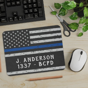 Vintage Thin Blue Line Personalized Police Officer Mouse Pad