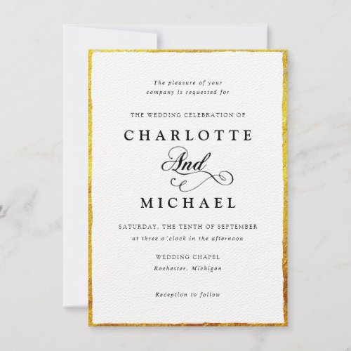 Vintage thin gold border frame wedding invitation